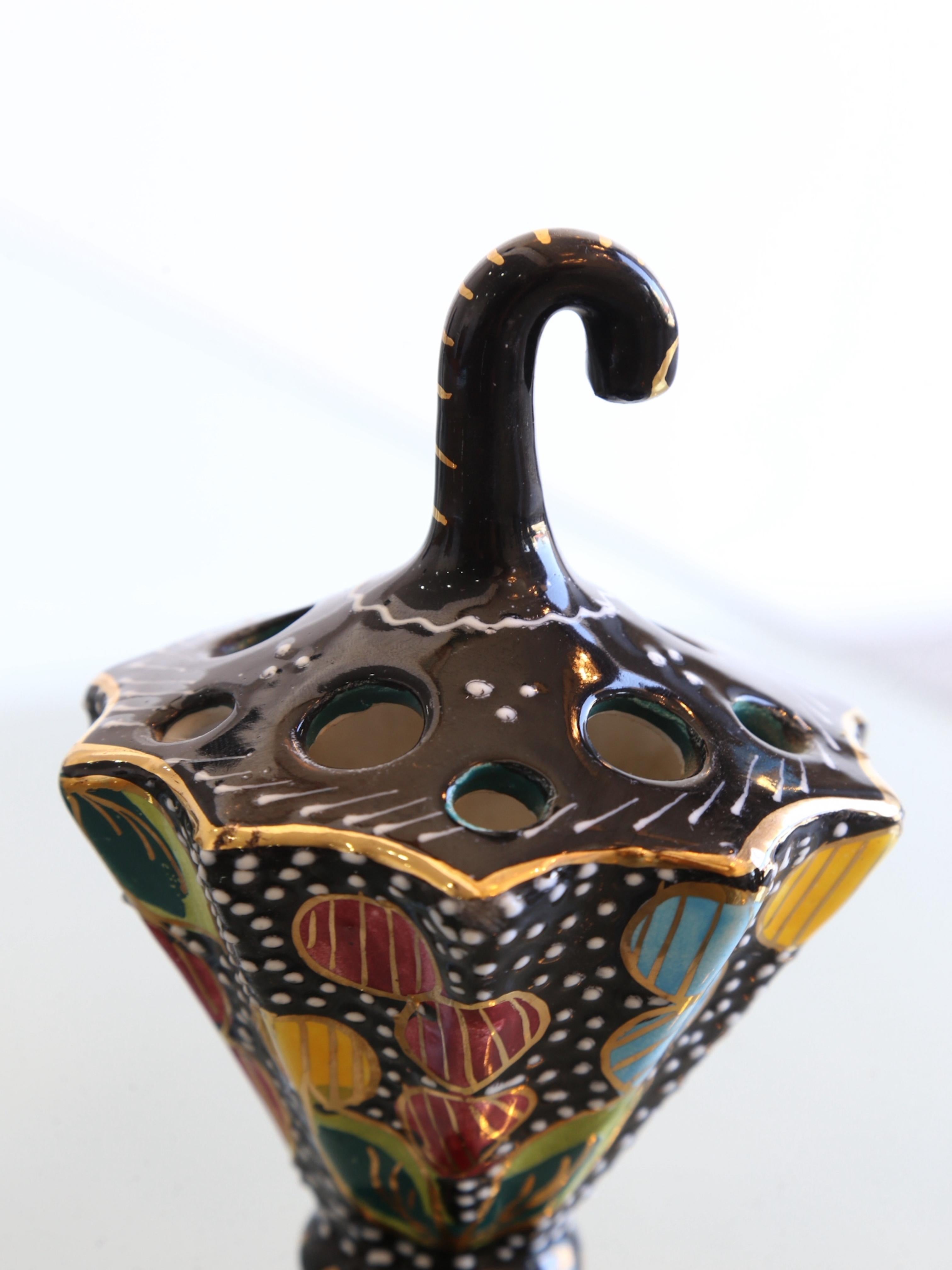 Mid-Century Modern Italian Black and Gold Centrepiece & Desk Accessories Ceramic by Deruta  For Sale