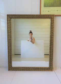 Italian Black and Gold Giltwood Mirror with Greek-Key Design