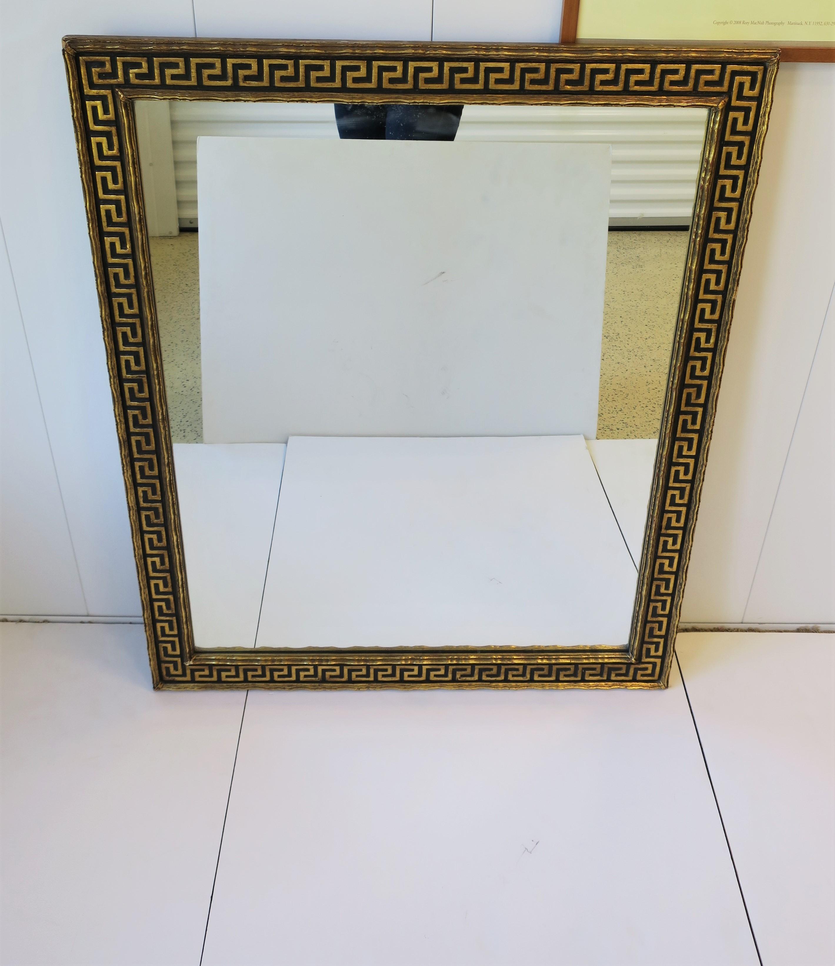 Greco Roman Italian Black and Gold Giltwood Mirror with Greek-Key Design