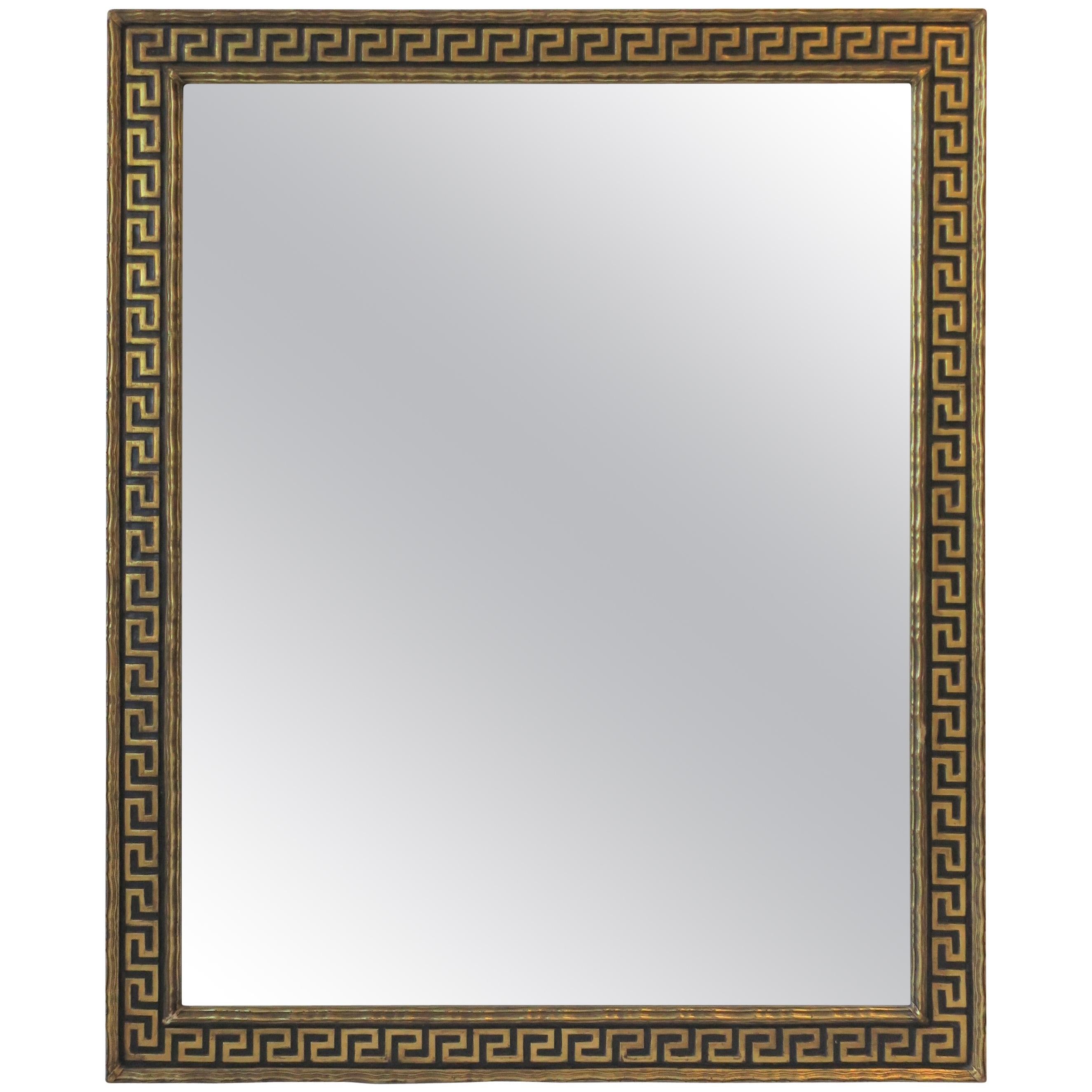 Italian Black and Gold Giltwood Mirror with Greek-Key Design