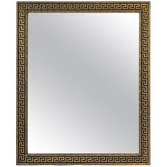 Italian Black and Gold Giltwood Mirror with Greek-Key Design