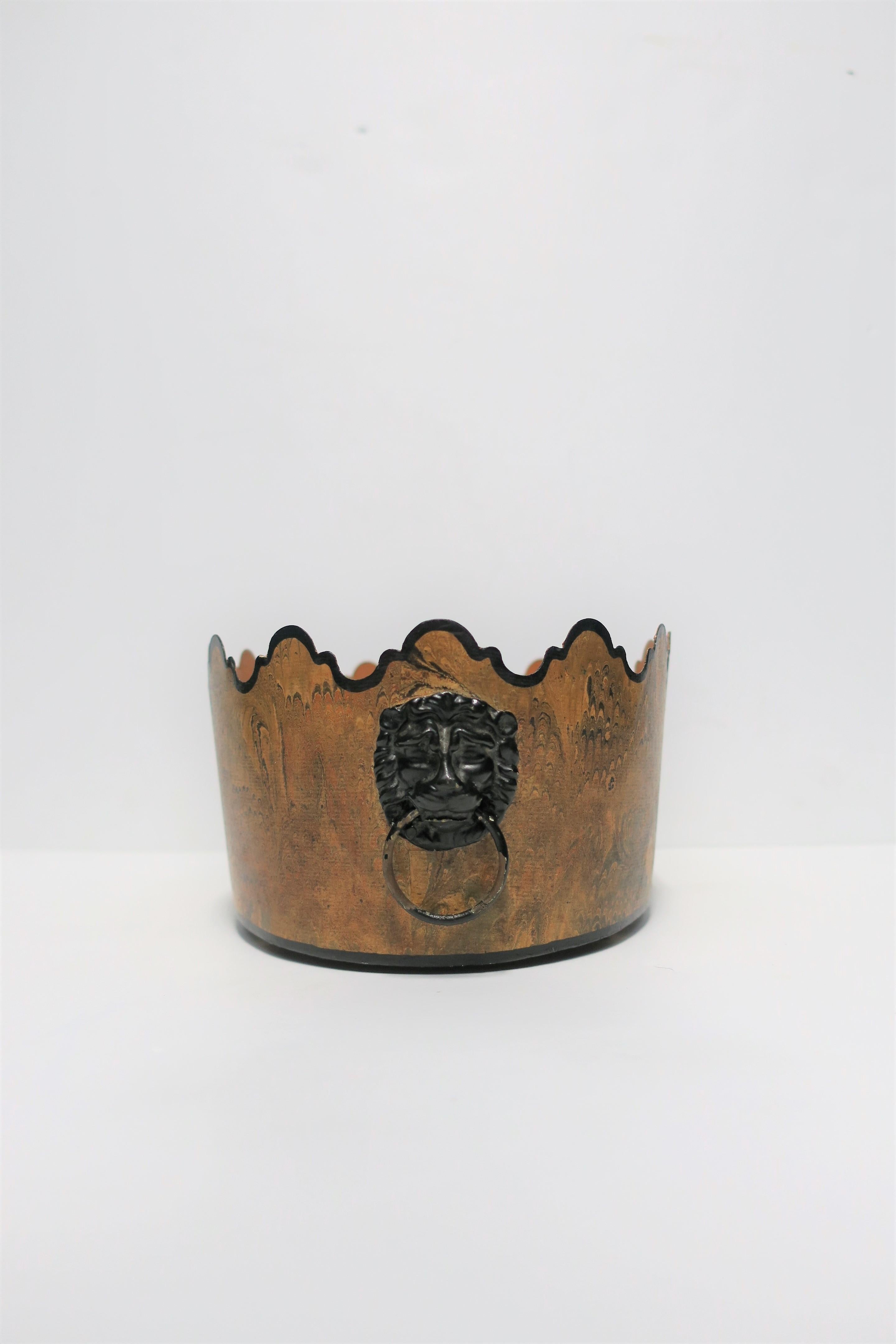 Italian Black and Gold Tole Planter Jardinière with Lion Head Detail 3