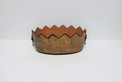 Italian Black and Gold Tole Planter Jardinière with Lion Head Detail