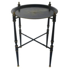 Italian Black and Gold Tole Tray Side Drinks Table