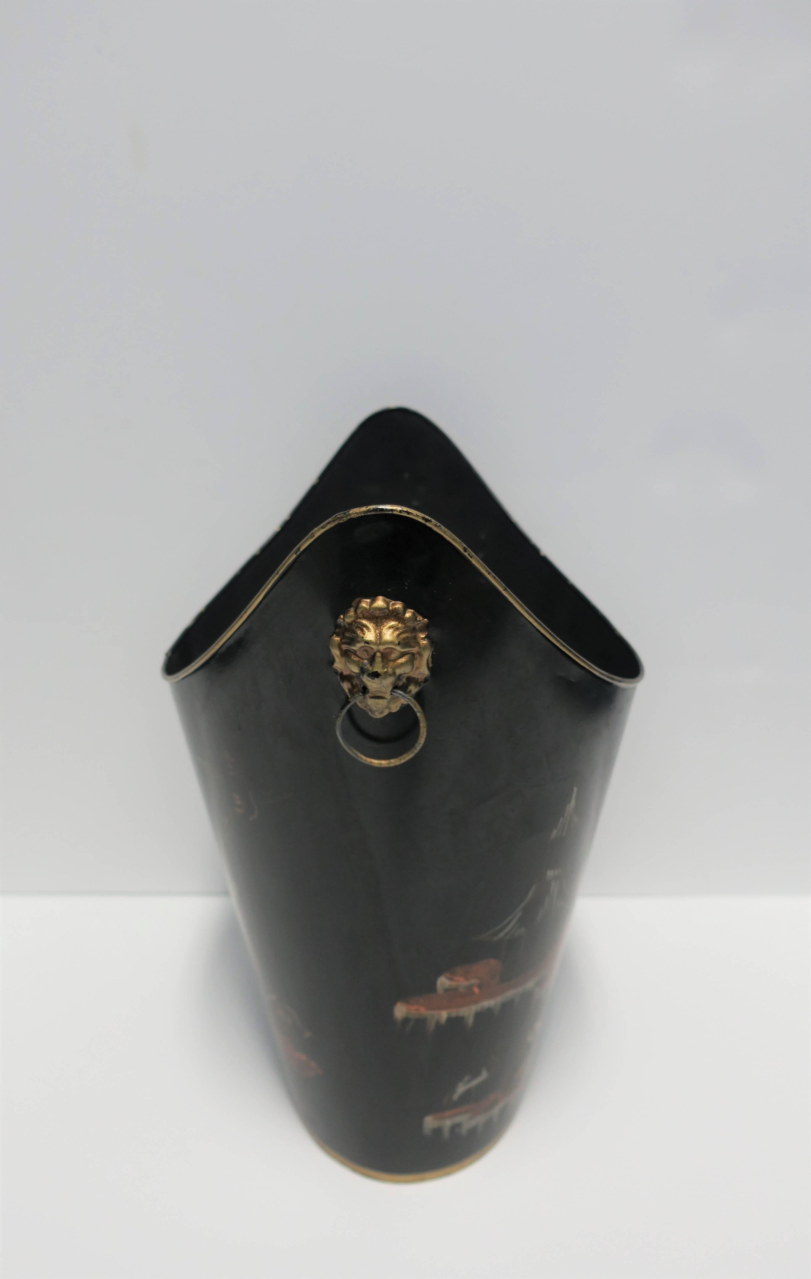 Italian Black and Gold Wastebasket or Trash Can 1