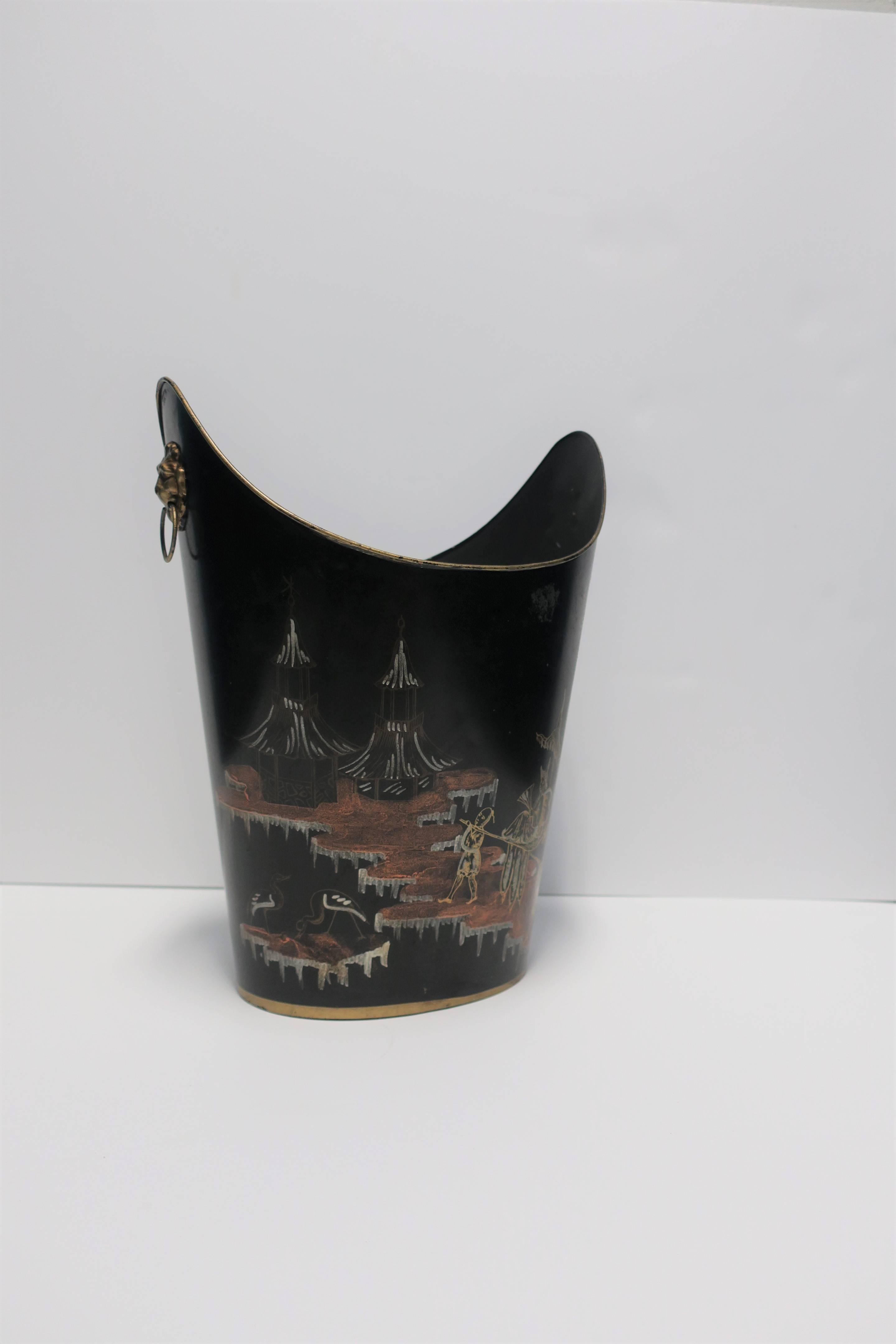 Italian Black and Gold Wastebasket or Trash Can 2