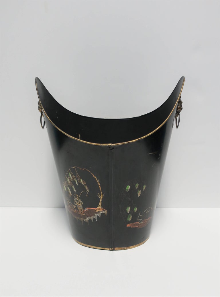 Italian Black and Gold Wastebasket or Trash Can at 1stDibs black and