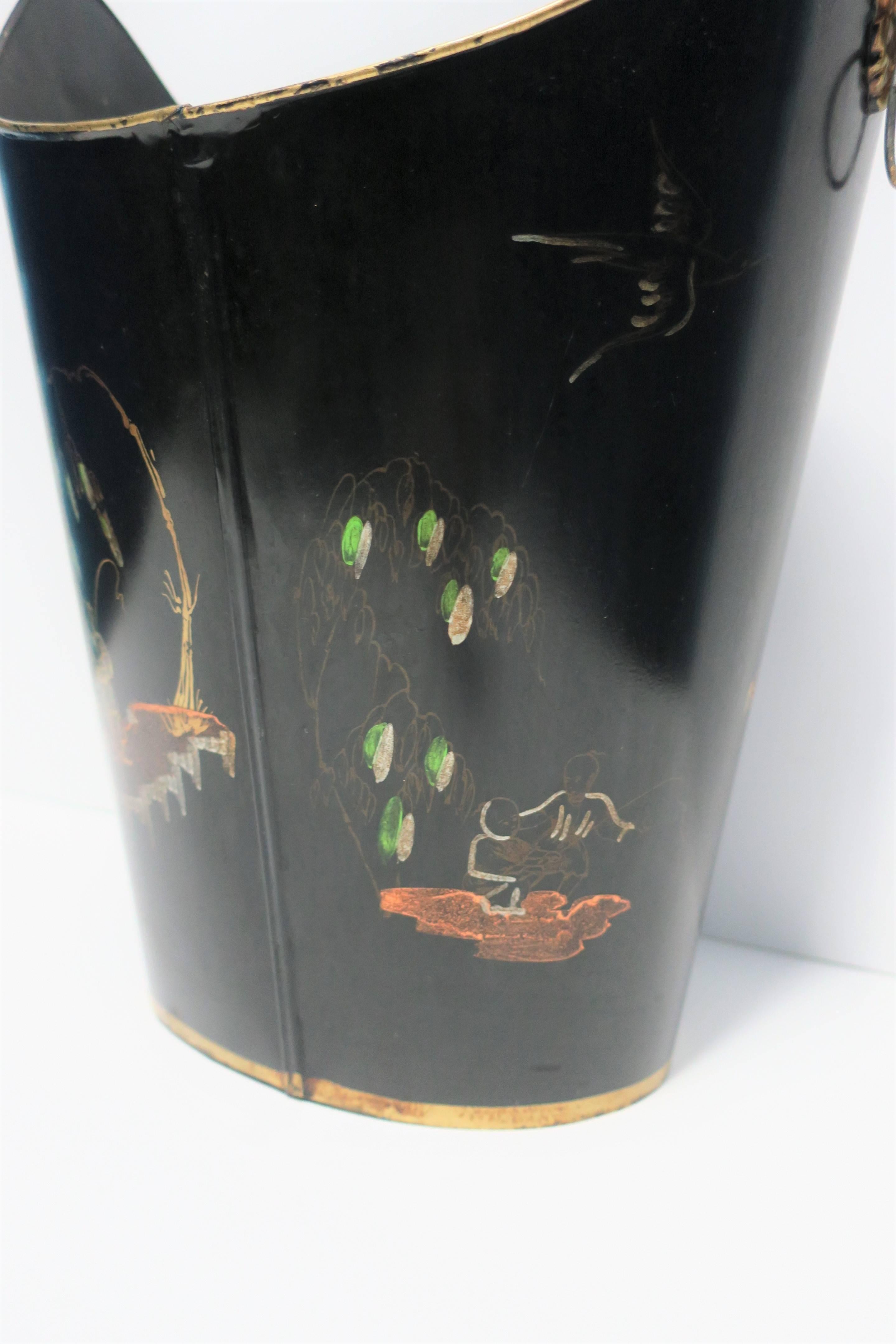 20th Century Italian Black and Gold Wastebasket or Trash Can