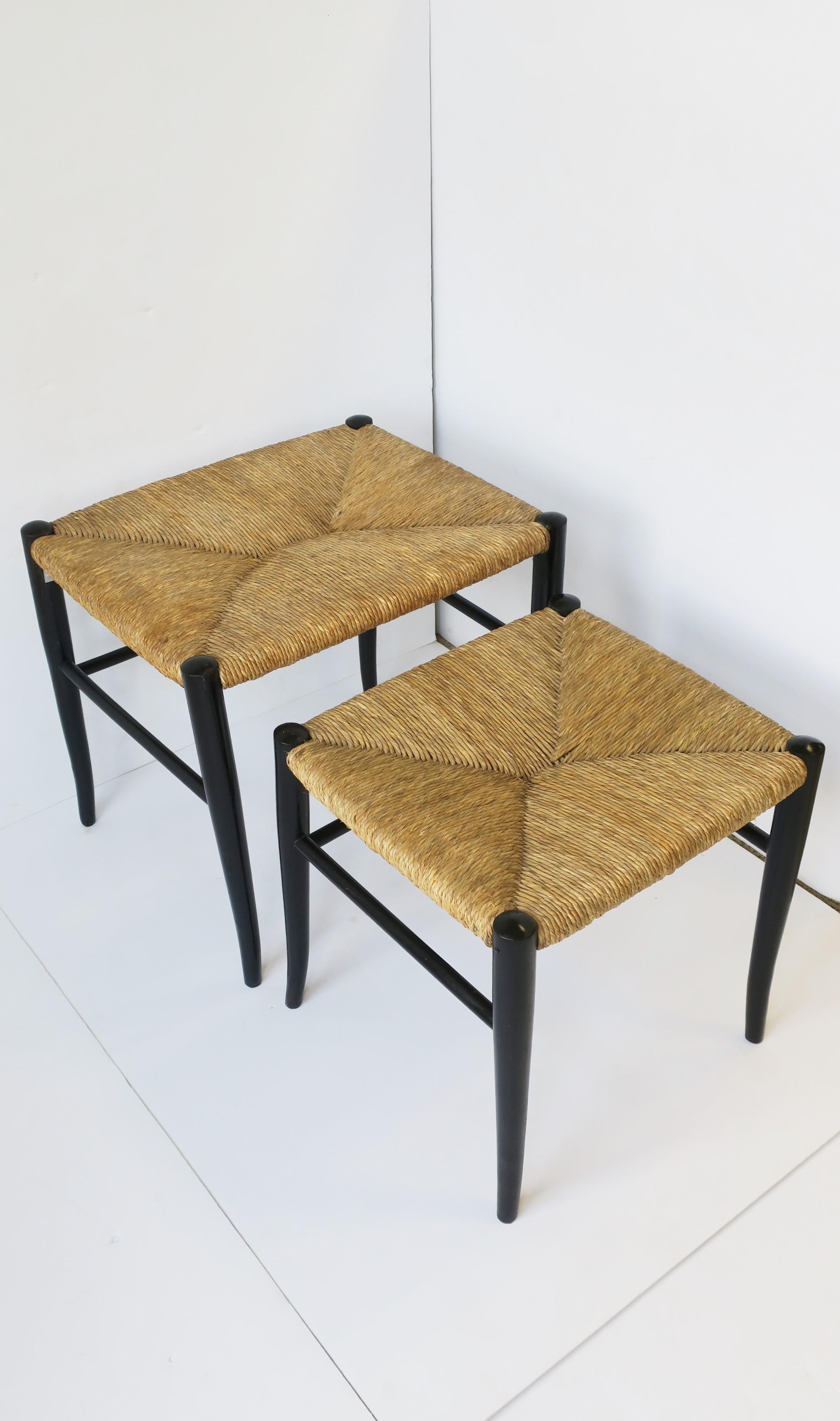Modern Italian Black and Rush Seat Nesting Stools after Gio Ponti  For Sale