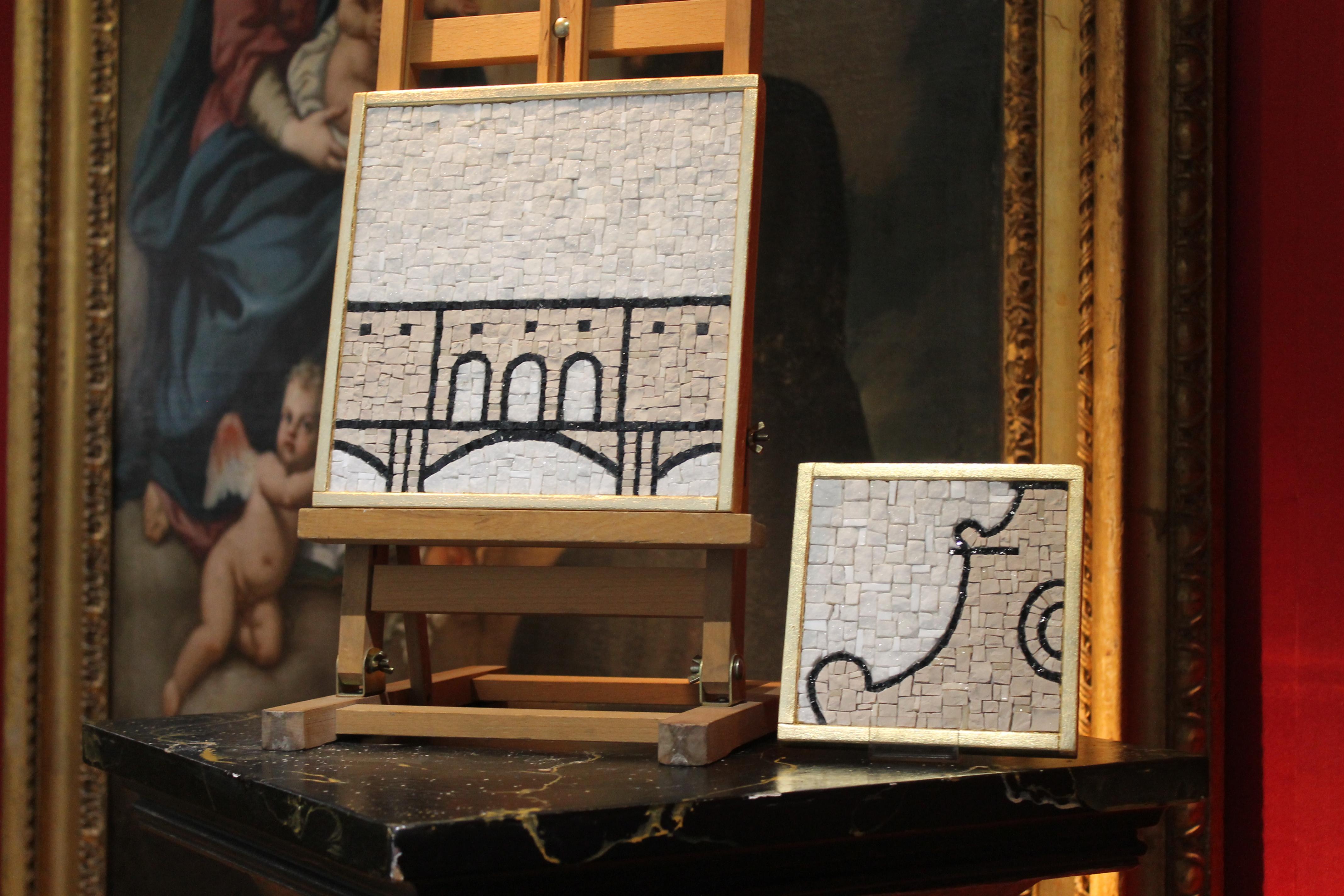 Mosaico italiano de mármol de Carrara blanco y negro con monumentos florentinos Siglo XXI y contemporáneo en venta