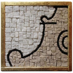Italian Black and White Carrara Marble Mosaic Tiles with Florentine Monuments
