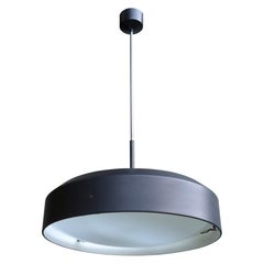 Josef Hurka for Napako Black and White Chandelier, Metal, Curved Opaline Glass