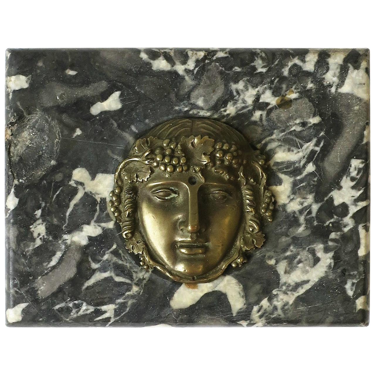 Italian Black and White Marble & Brass Face Decorative Sculpture or Paperweight