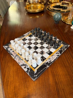 Italian Black and White Marble Chess Set, 1970s