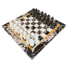 Italian Black and White Marble Chess Set, 1970s