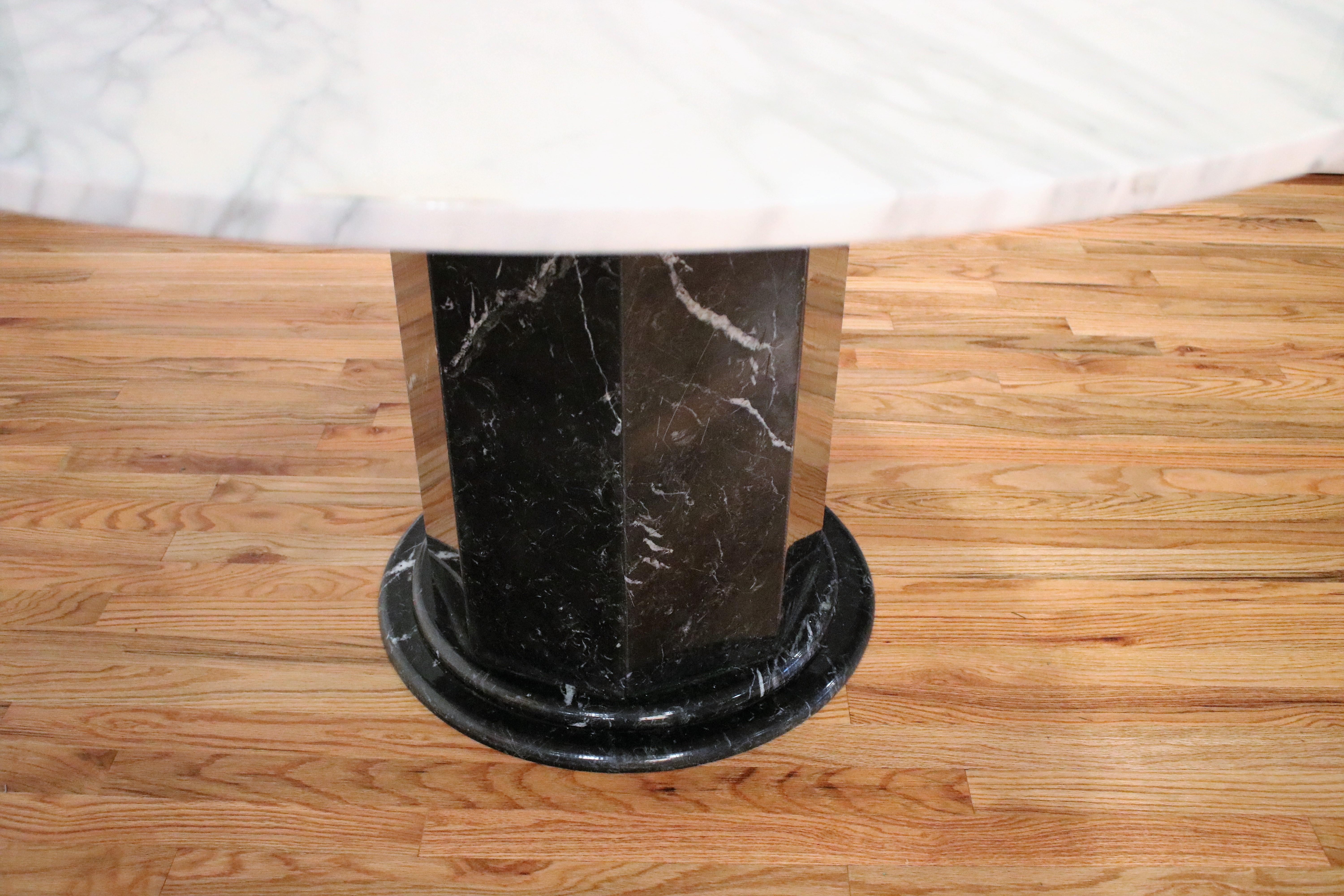 Late 20th Century Italian Black and White Marble Pedestal Table, 1970s For Sale