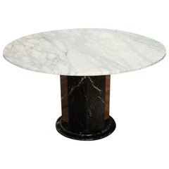 Retro Italian Black and White Marble Pedestal Table, 1970s