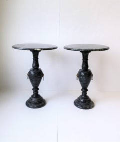 Italian Black and White Marble Round Side Table