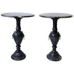 Italian Black and White Marble Round Side Table
