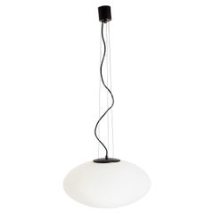 Colgante italiano de los años 60 con pantalla ovalada en blanco y negro al estilo de Stilnovo