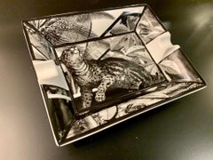 Italian Black and White  Leopard Porcelain Ashtray