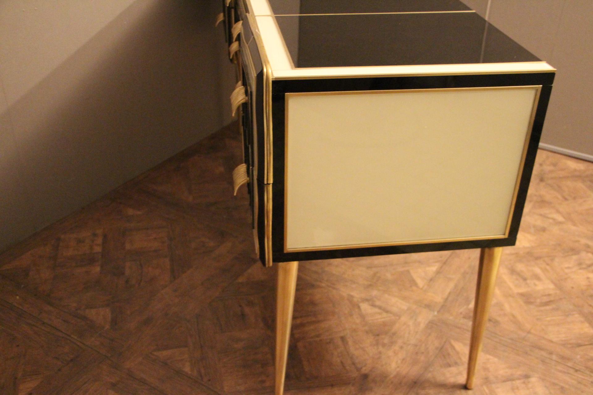 Murano Black and White Tinted Glass Commode or Sideboard with Brass Hardware For Sale 5