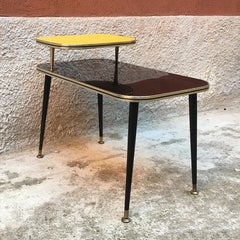 Italian Black and Yellow Formica, Wood and Brass Coffee Table, 1960s
