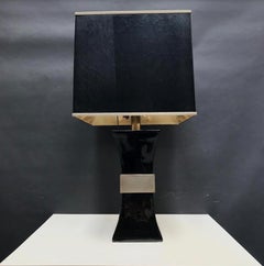 Italian Black Ceramic and Chromed Brass Table Lamp by Gabriella Crespi, 1970s