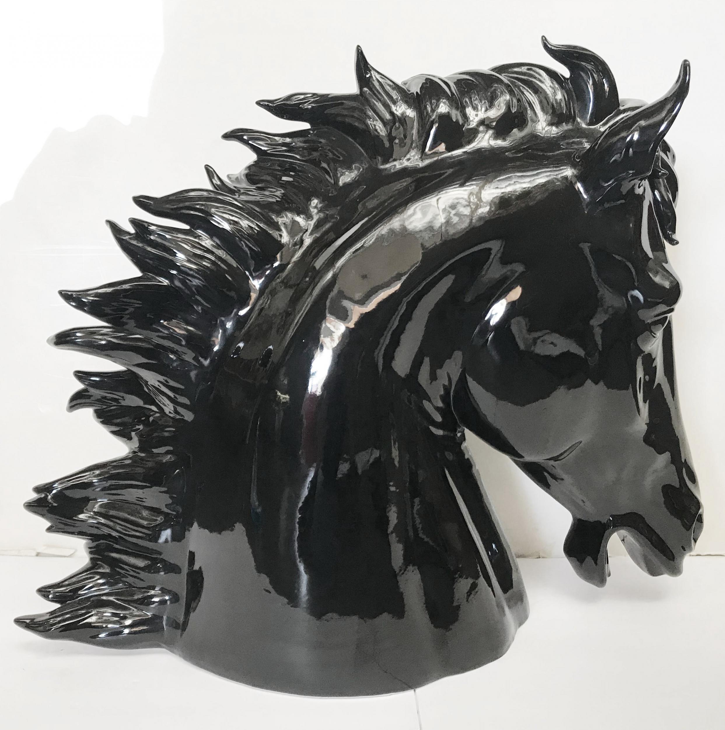 Italian Black Ceramic Horse Head, 1990s In Good Condition For Sale In Los Angeles, CA