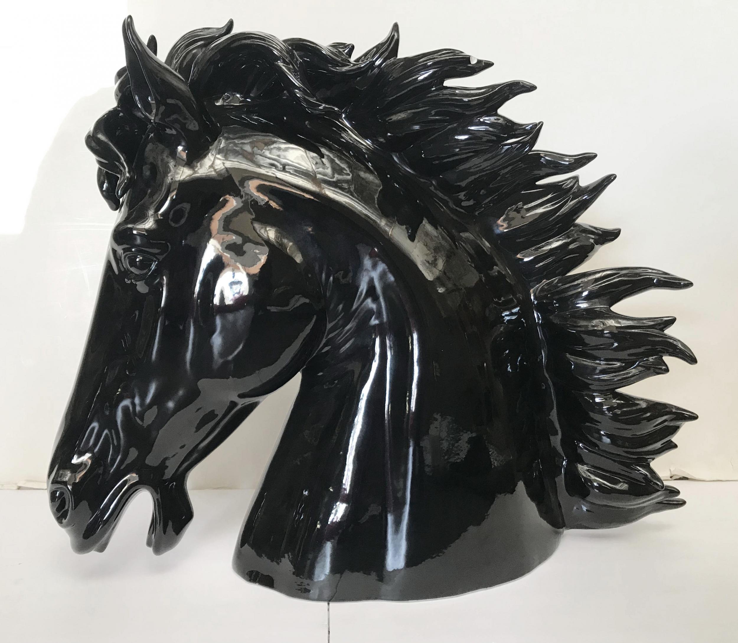 Italian Black Ceramic Horse Head, 1990s For Sale 1