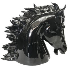 Cabeza de caballo italiana de cerámica negra, años 90
