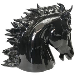 Retro Italian Black Ceramic Horse Head, 1990s