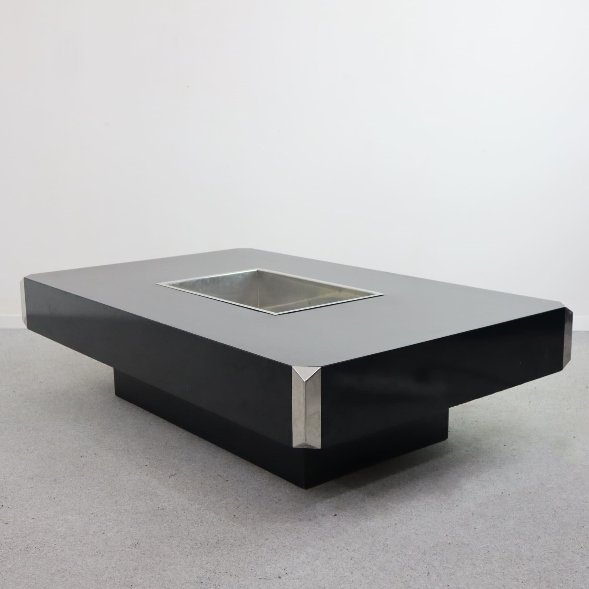 Mesa de centro negra italiana de Willy Rizzo Alveo para Mario Sabot, Italia, 1970 Cromo en venta