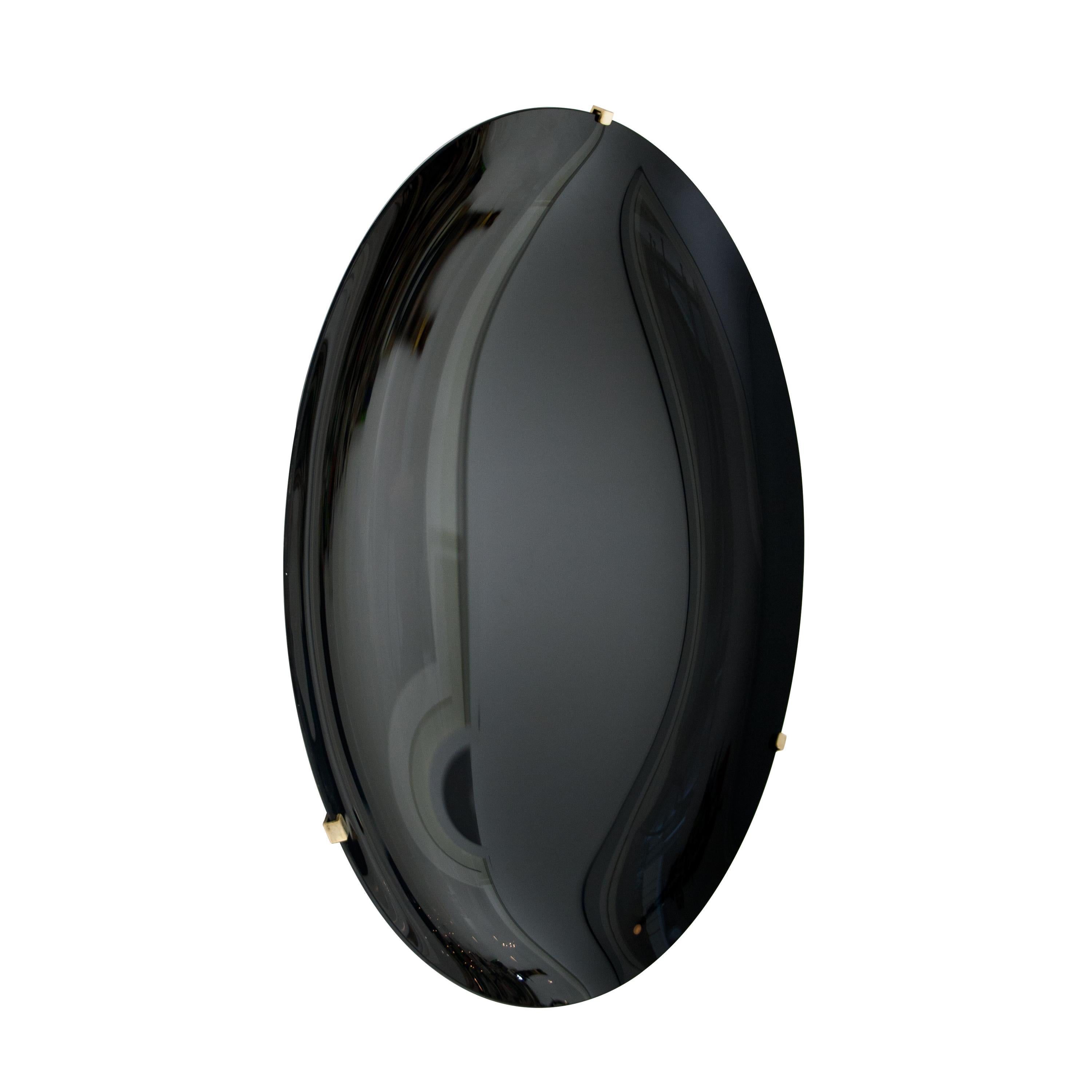 Mid-Century Modern Italian Black Concave Hand-Crafted Murano Glass Rounded Mirror, Italy, 2020