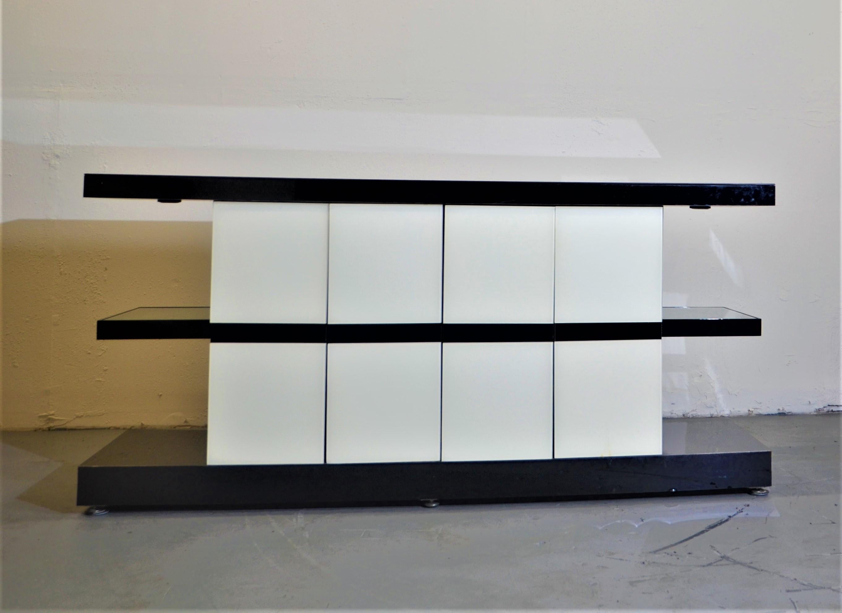 Late 20th Century Italian Black & Cream White Glass Sideboard For Sale