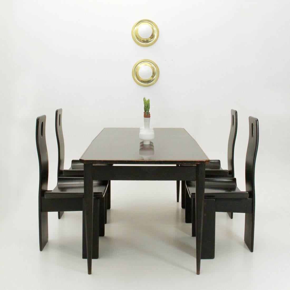 Italian Black Dining Table with Glass Top, 1960s 1