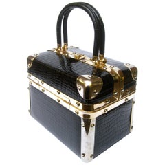 Italian Black Embossed Vinyl Box Purse Designed by Harry Rosenfeld c ...