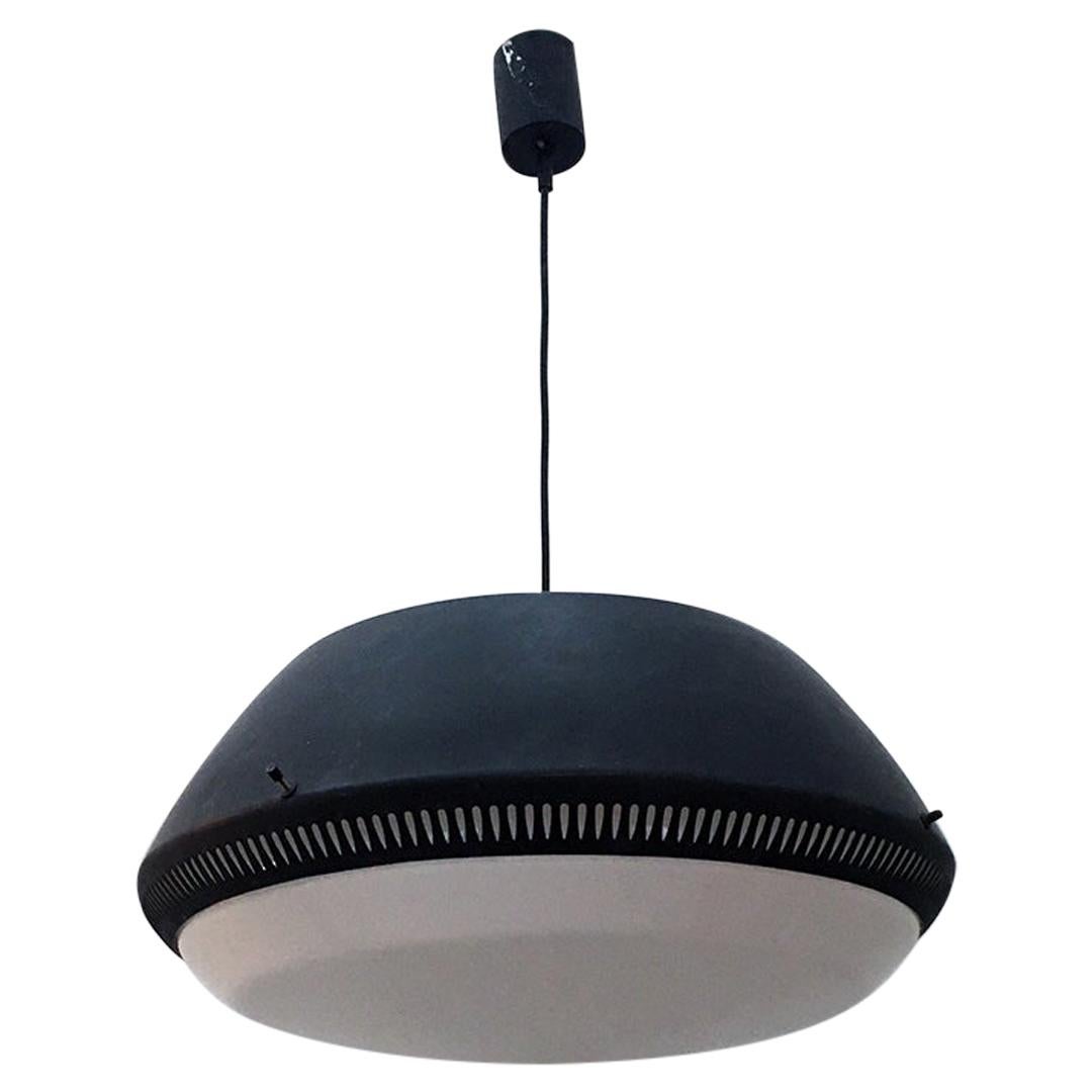 Italian Black Enameled Metal Chandelier by Greco, in the style Gio Ponti, 1950s For Sale