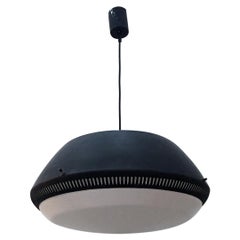 Retro Italian Black Enameled Metal Chandelier by Greco, in the style Gio Ponti, 1950s