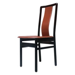 Italian Black Enameled Wood and Leather Chair, 1980s