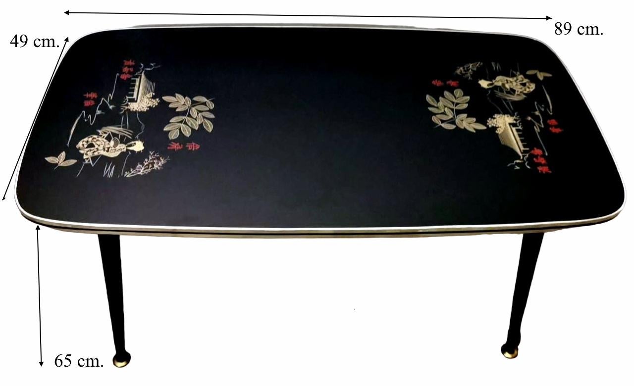 Table de canapé italienne en verre noir, décorations orientales, mod. Rene His en vente 13