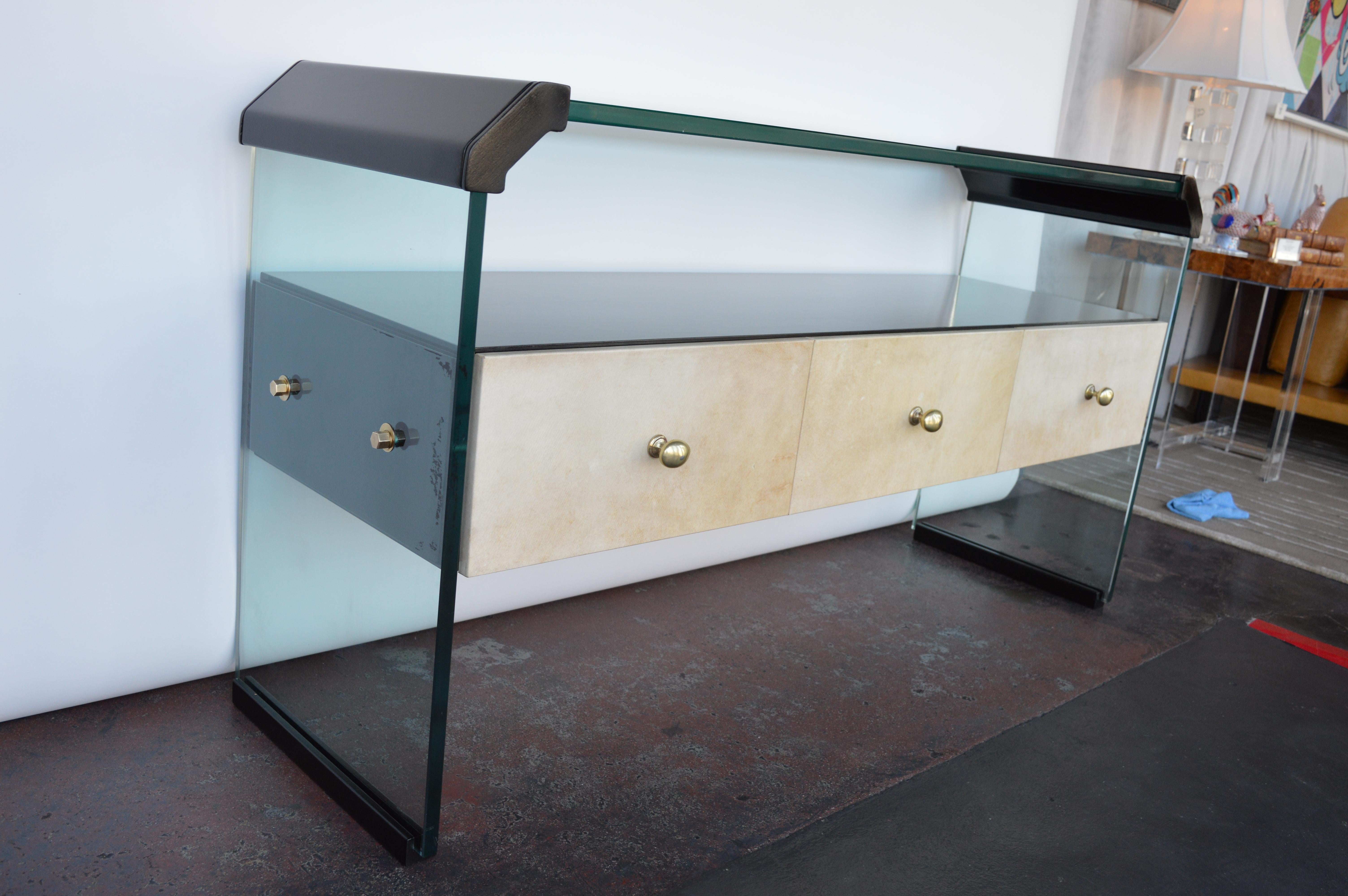 Italian Black Lacquer Console with Parchment For Sale 3
