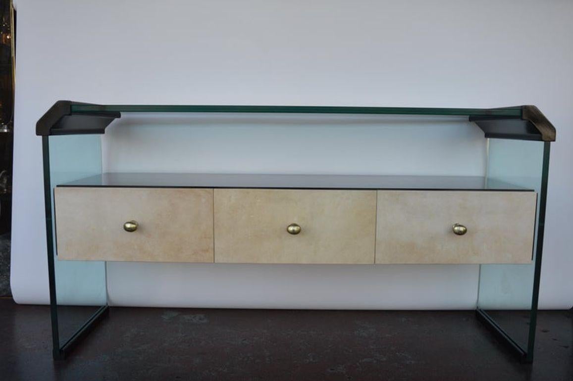 Italian Black Lacquer Console with Parchment For Sale 4