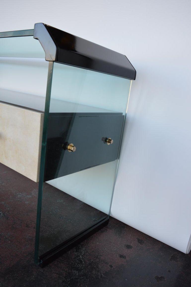 Italian Black Lacquer Console with Parchment In Excellent Condition For Sale In Los Angeles, CA