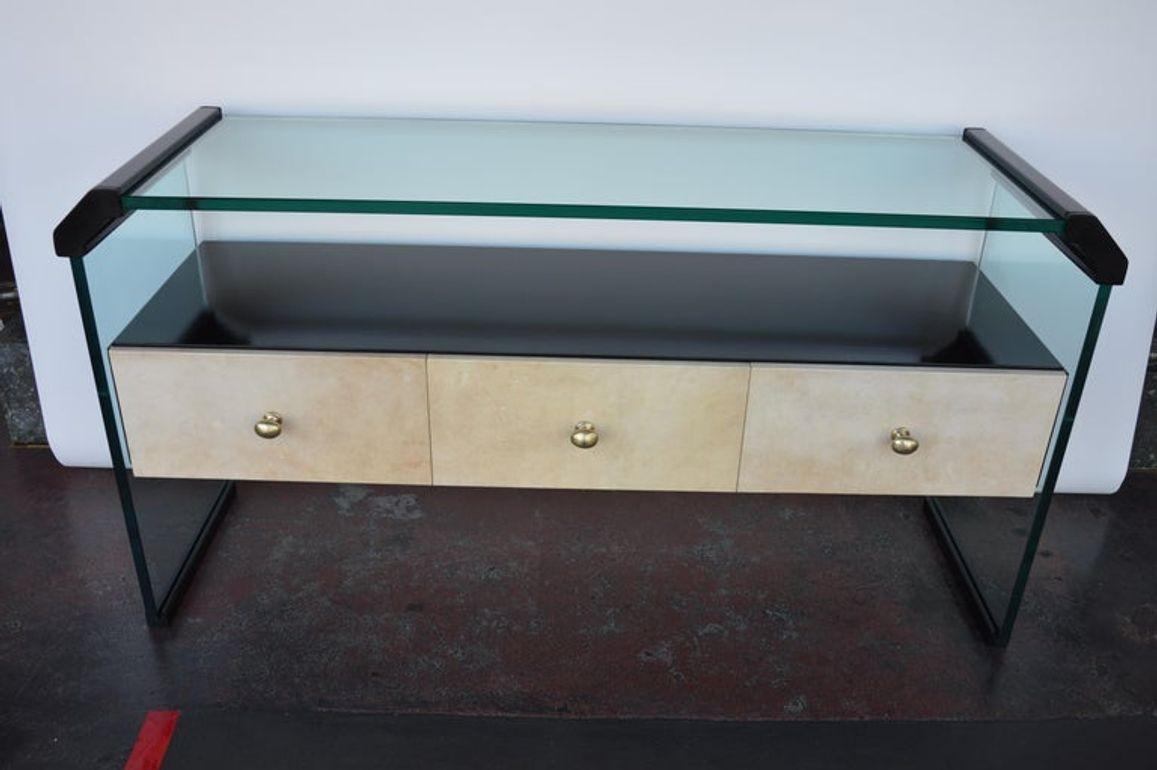 Italian Black Lacquer Console with Parchment For Sale 2