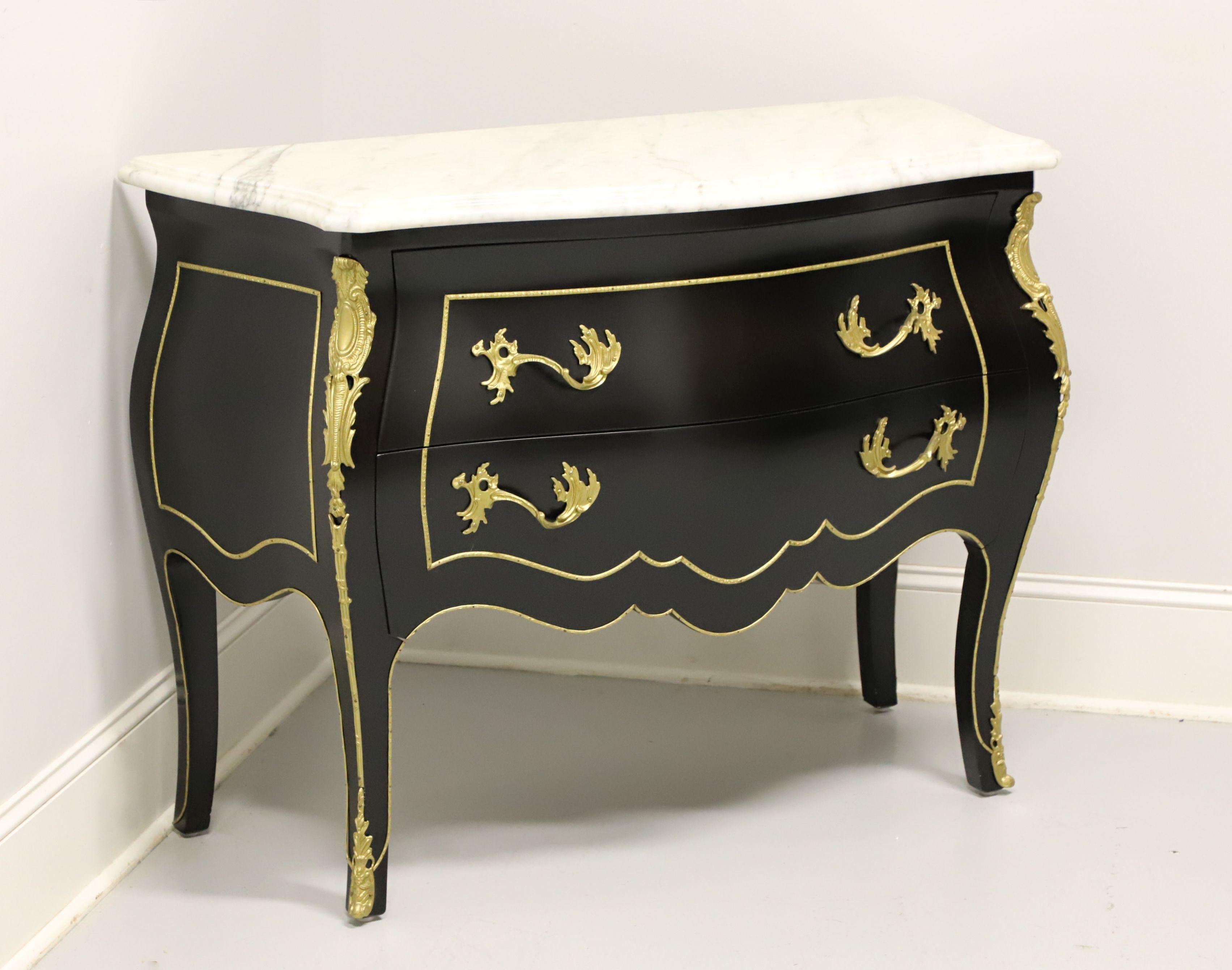 Italian Black Lacquer Ormolu Marble Top Bombe Chest 4