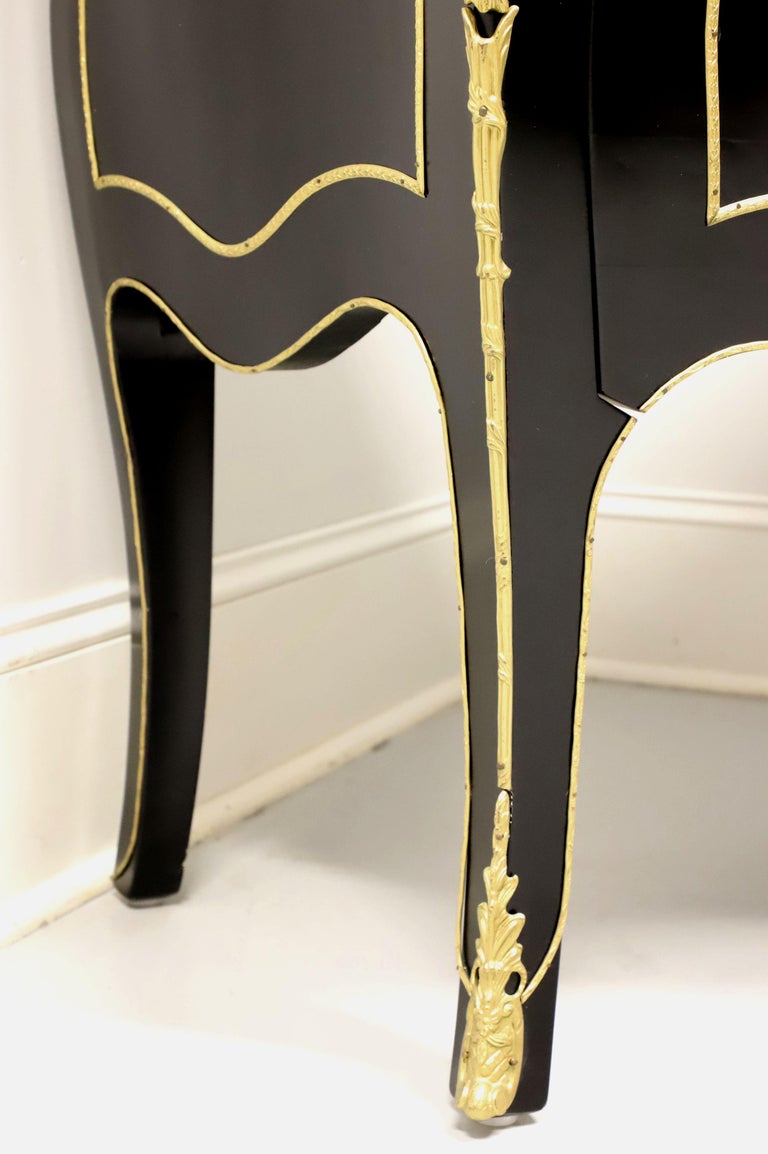 Italian Black Lacquer Ormolu Marble Top Bombe Chest For Sale at 1stDibs