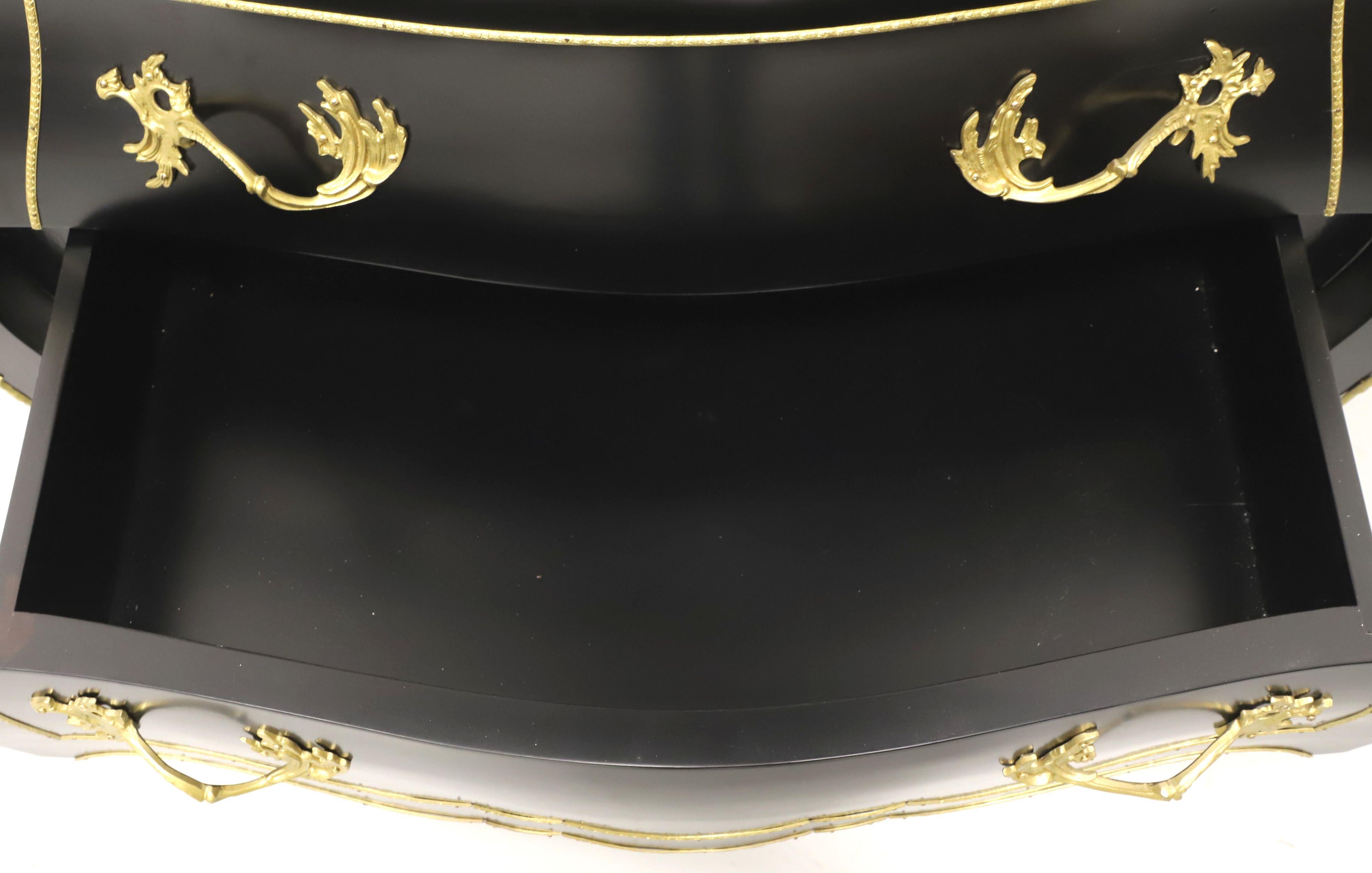 Italian Black Lacquer Ormolu Marble Top Bombe Chest 2