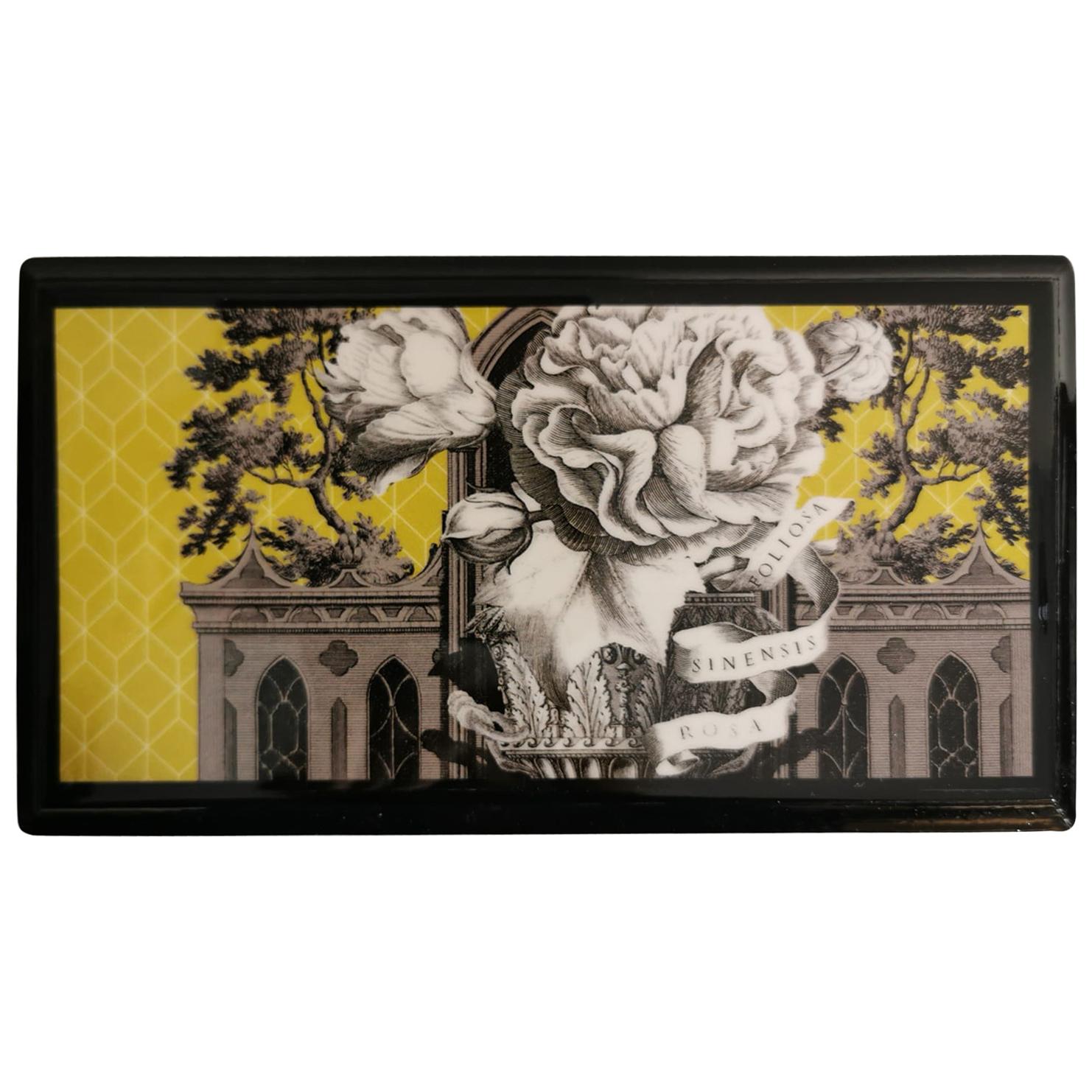 Italian Black Lacquered and Printed Wooden Box