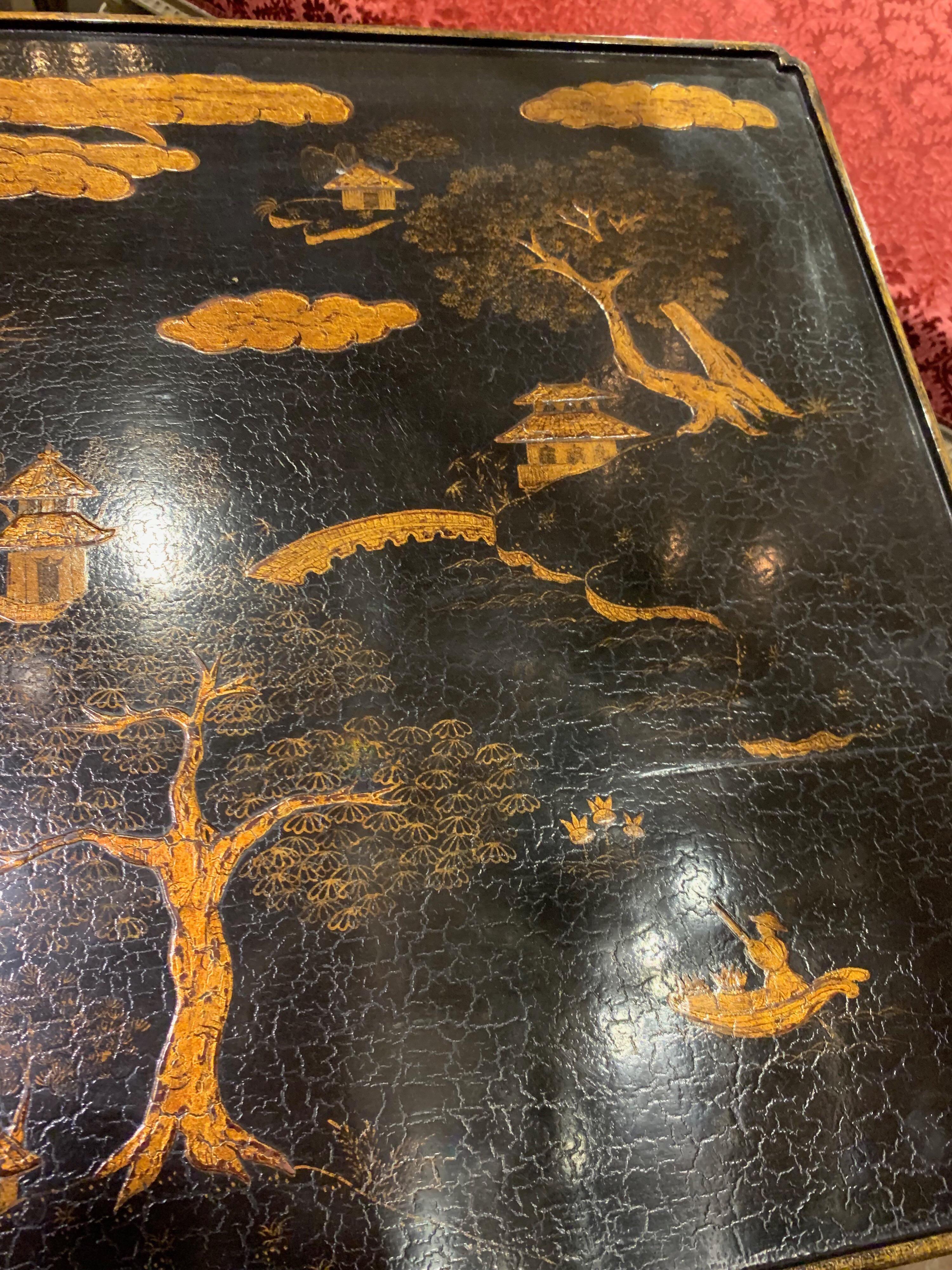 20th Century Italian Black Lacquered Chinoiserie Low Table
